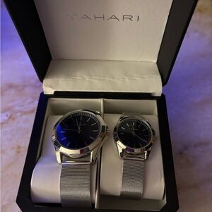 Tahari Silver Men's & Women’s Watch Set